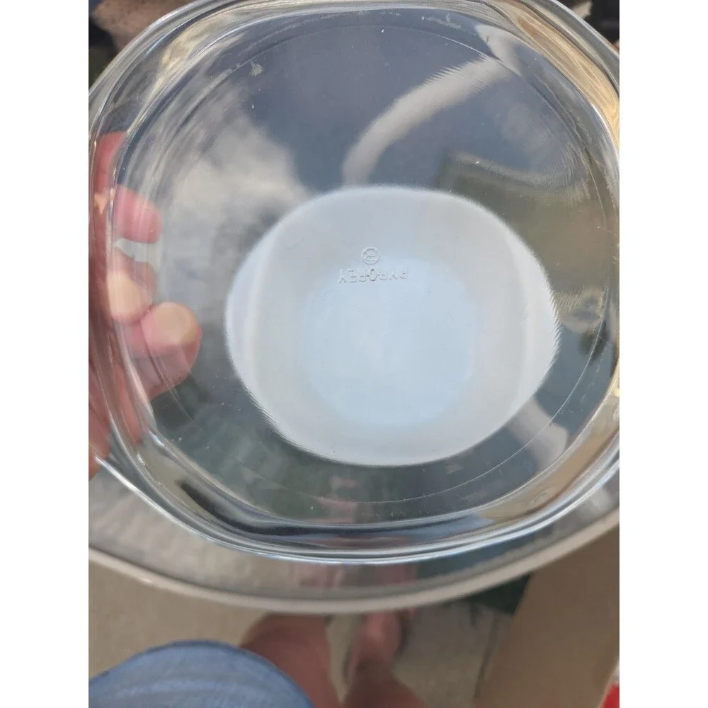 Vtg Pyr-O-Rey 8 Inch Casserole Baking Dish Milk Glass Flowers With Lid Pyrex